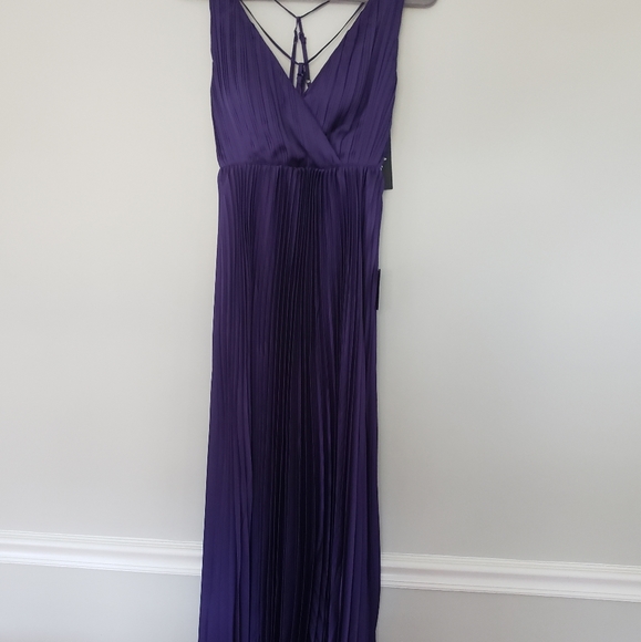 Lulus Indigo Blue(purple) Pleated Satin Maxi Dress, NWT,  Size S - Picture 4 of 4